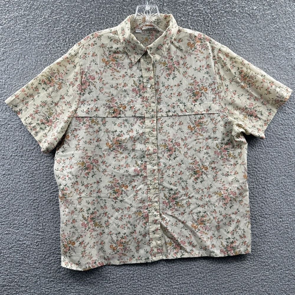 Vintage Women Cottage Button Front Blouse 18 Prairie Floral Romantic Lightweight